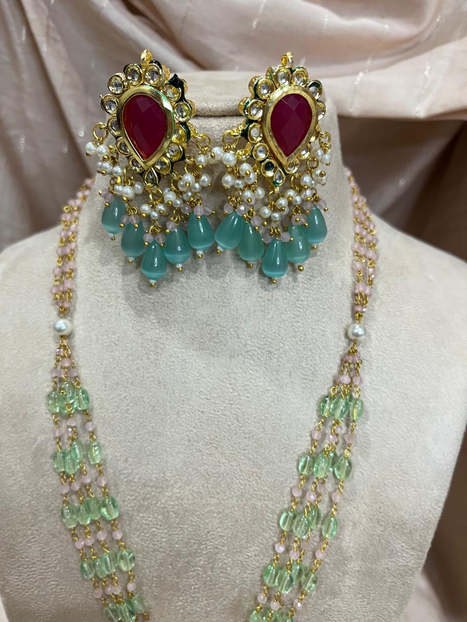 Jadau kundan long beads chain necklace