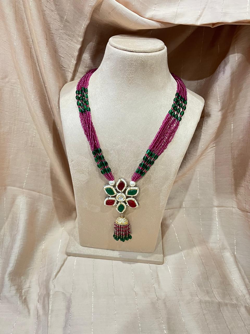 Jadau beads and stone studded necklace set