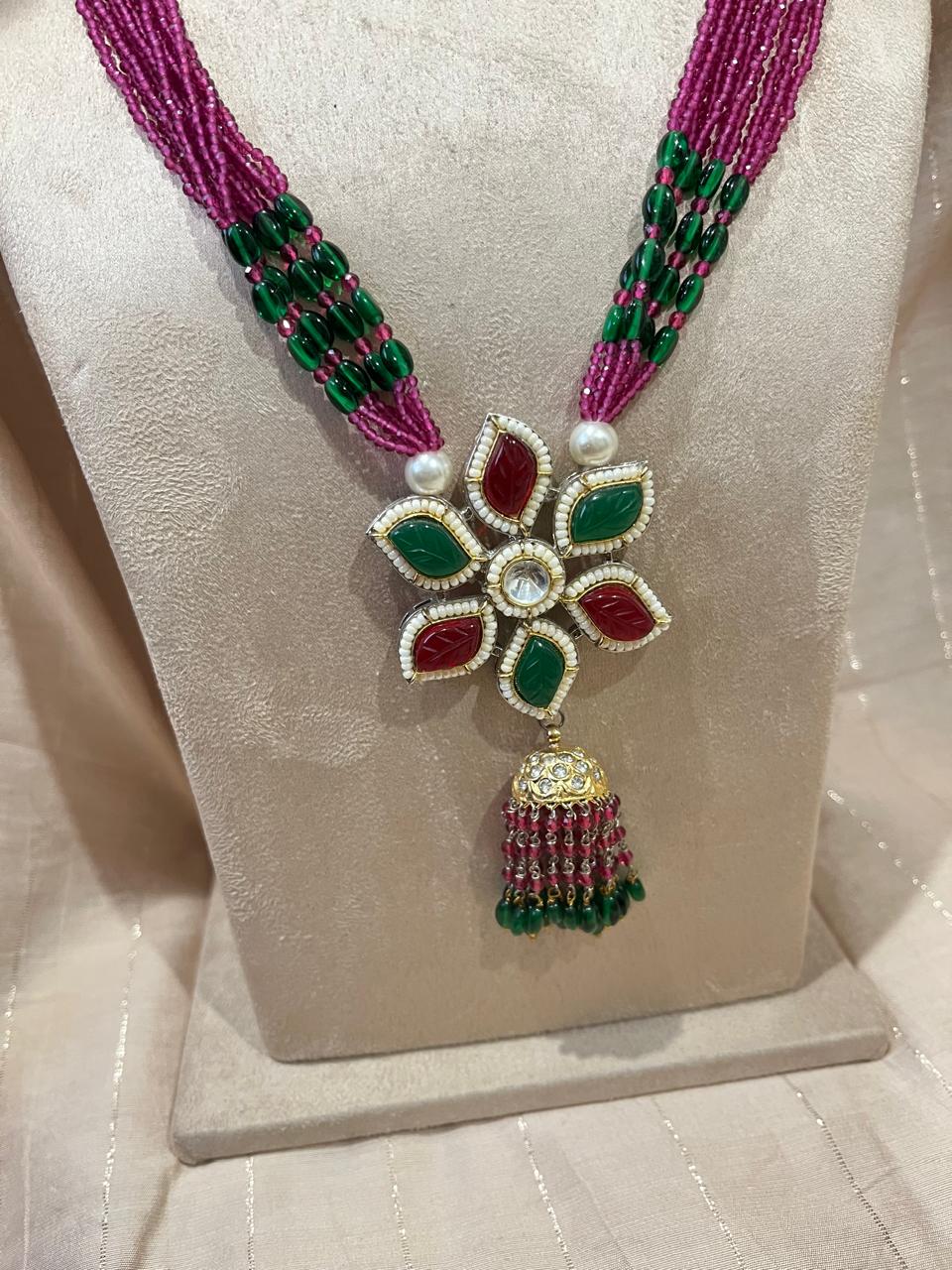 Jadau beads and stone studded necklace set