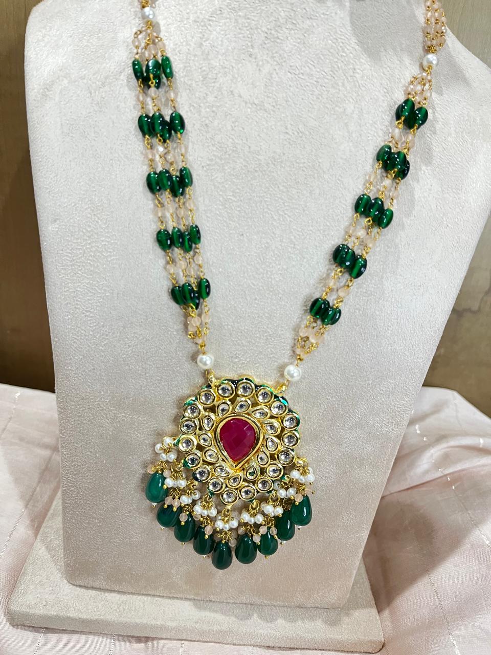 Jadau kundan long beads chain necklace