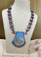 Silver replica hand painted  long pendant necklace