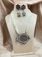 silver replica big pendant pearl lines necklace