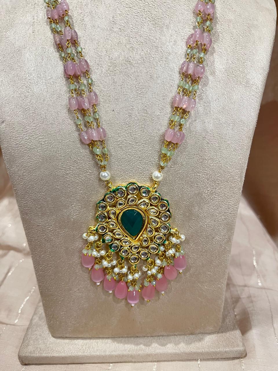 Jadau kundan long beads chain necklace
