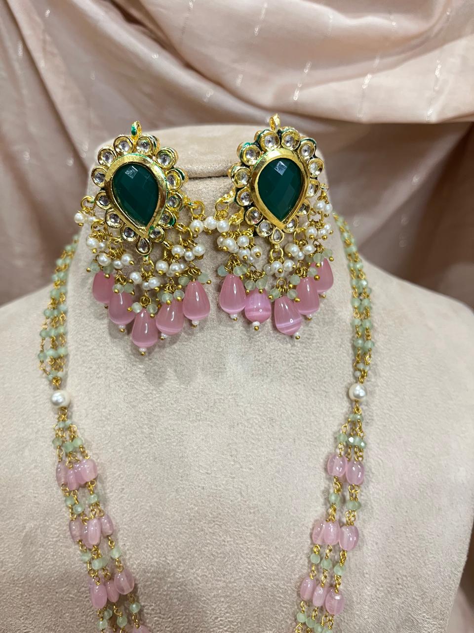 Jadau kundan long beads chain necklace