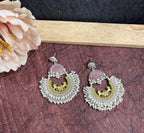 Baby Pink stone studded dual tone chandbali earrings