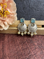 Silver replica stone studded earrings
