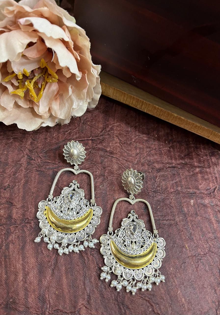 Dual tone chandbali stone studded earrings