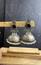 Stone studded silver replica  big jhumkhas