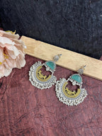Dual tone stone studded chandbali earrings