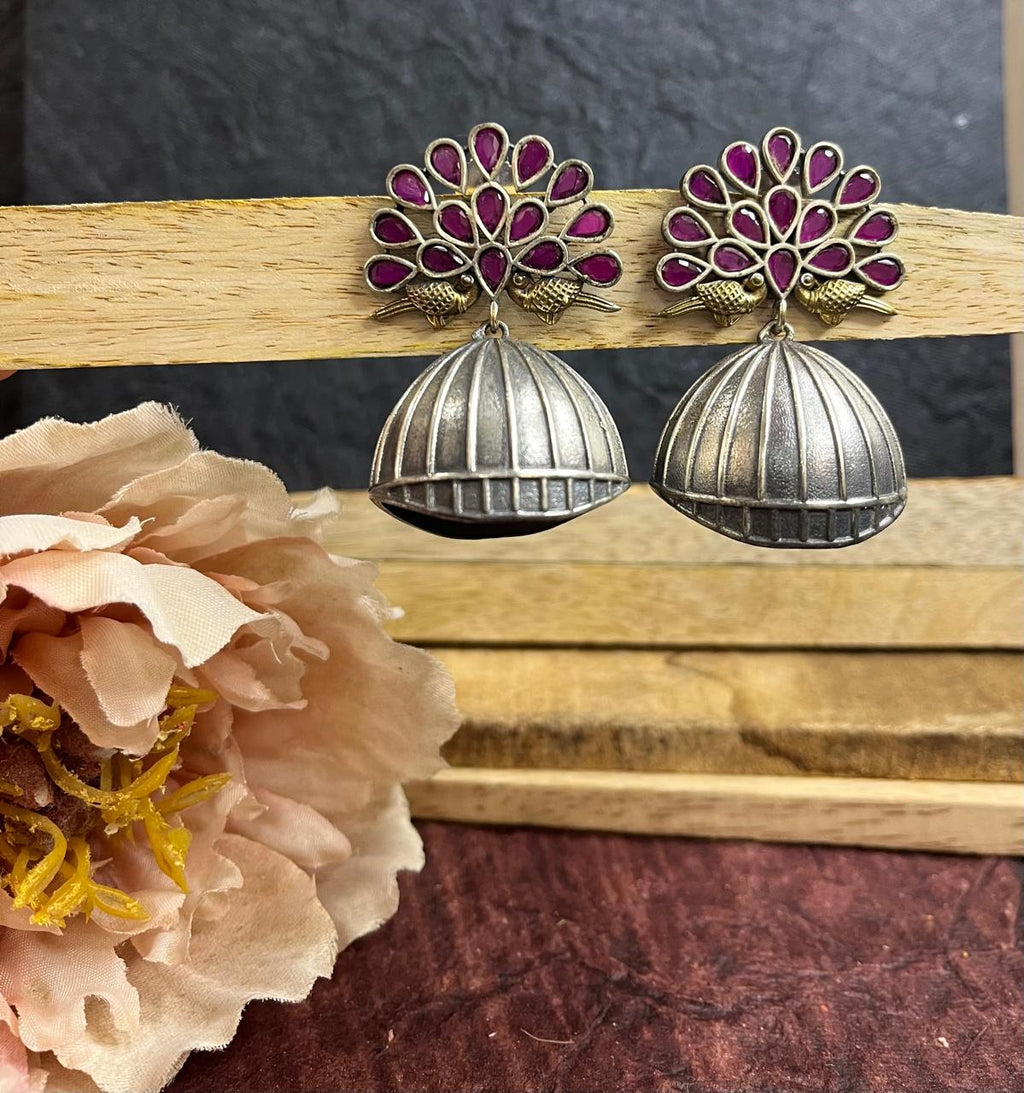 Stone studded peacock studs jhumkhas