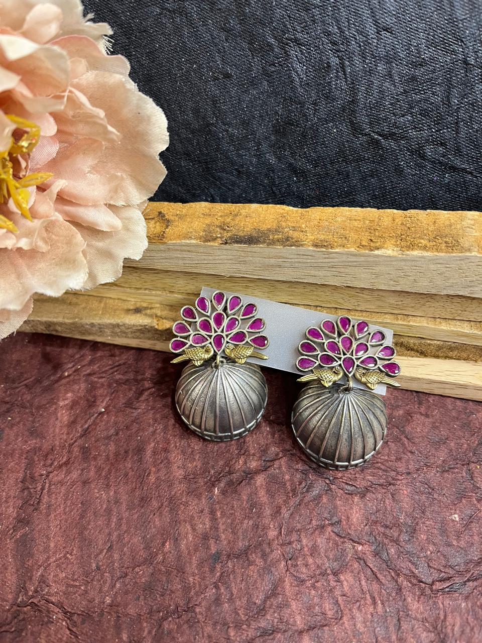 Stone studded peacock studs jhumkhas
