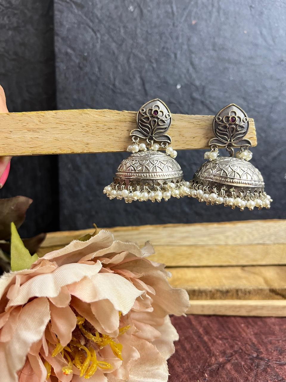 Silver replica jhumkhas