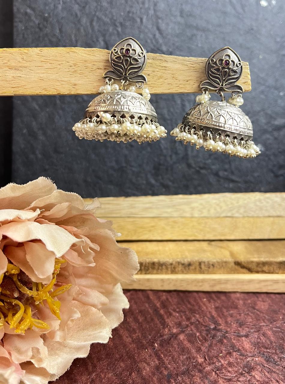 Silver replica jhumkhas
