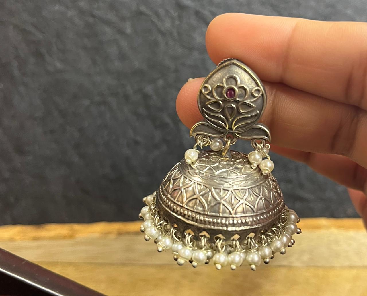 Silver replica jhumkhas