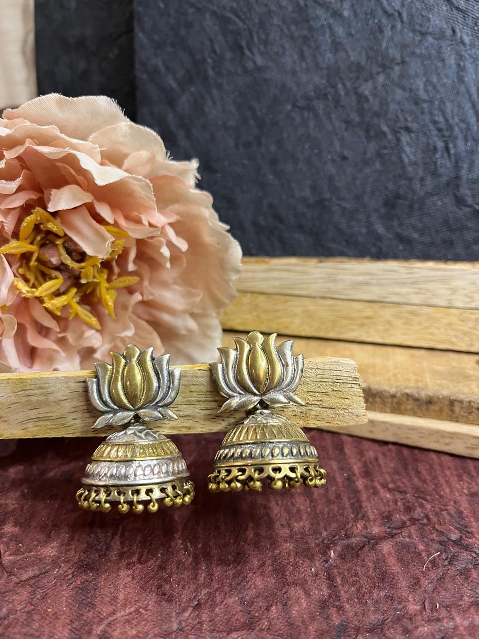 Dual tone Lotus stud jhumkhas