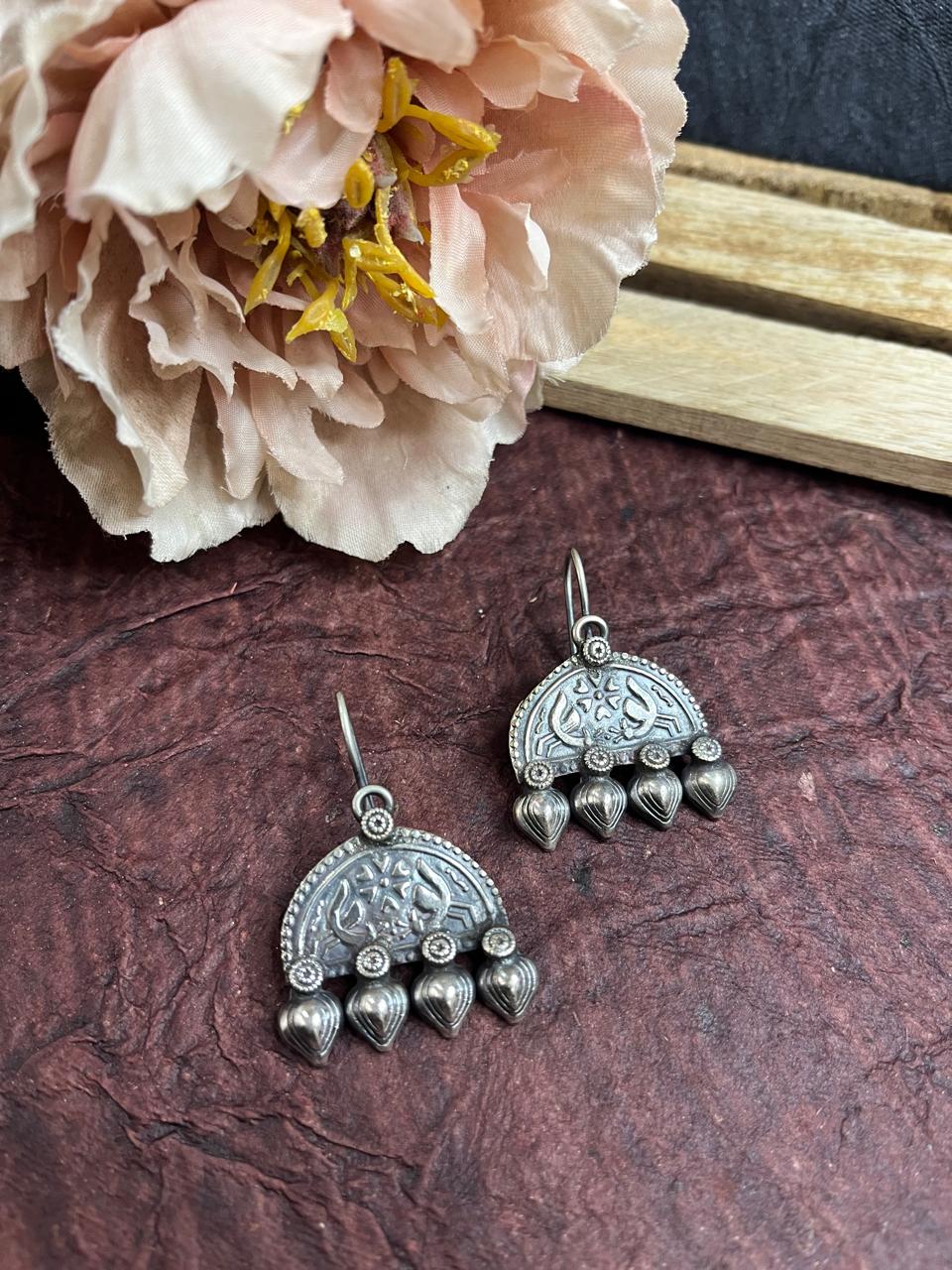 Silver replica hang earrings