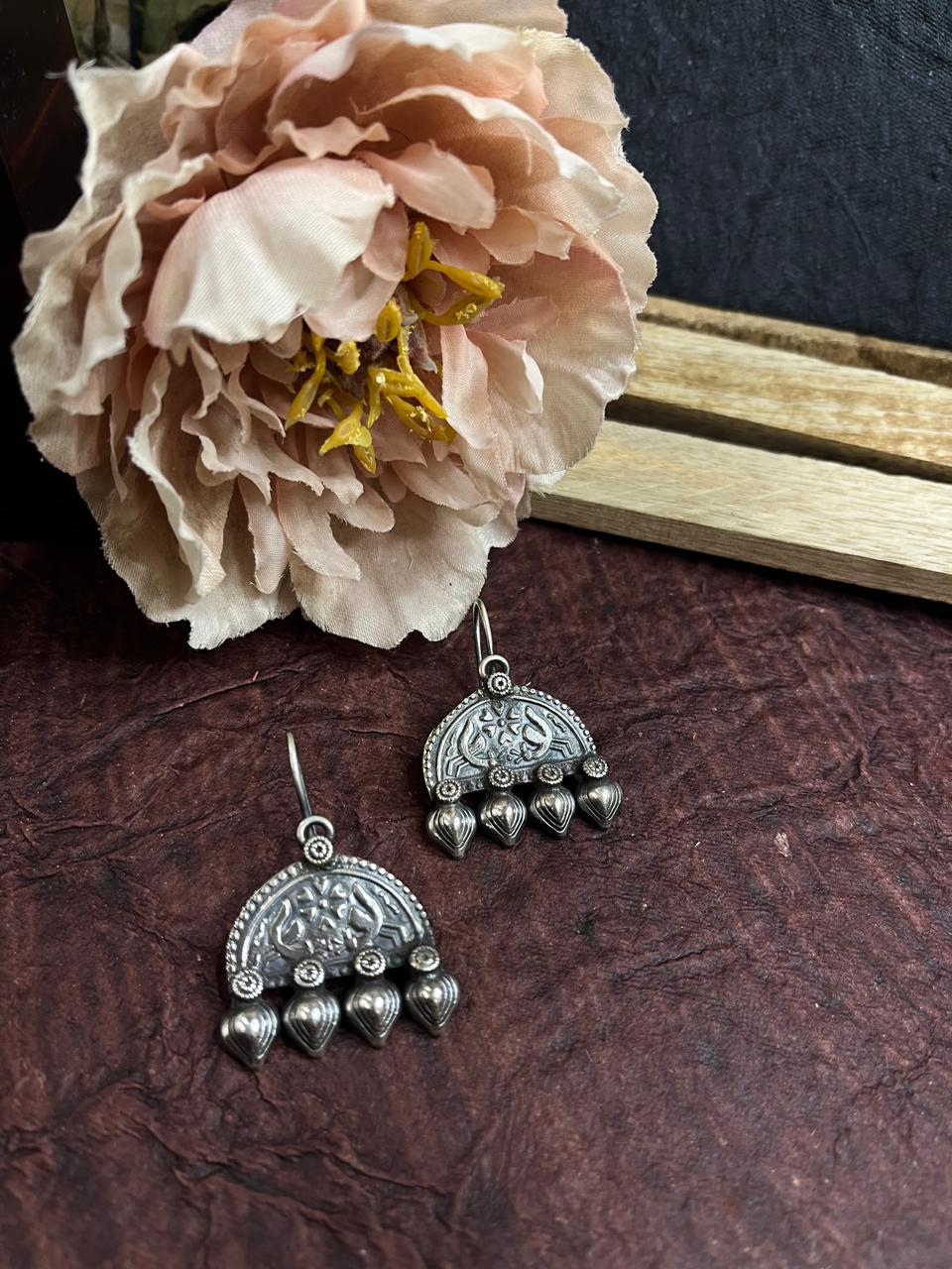 Silver replica hang earrings