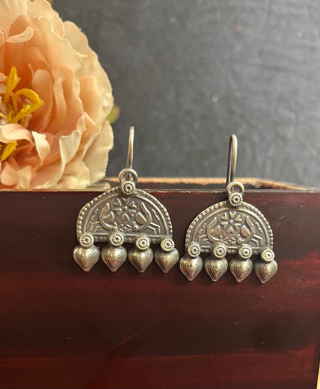 Silver replica hang earrings
