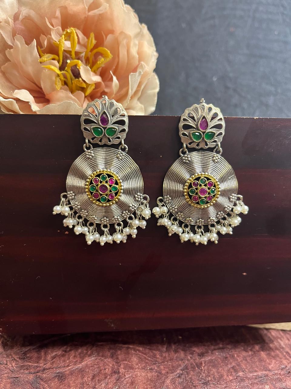 Dualtone stone studded earrings