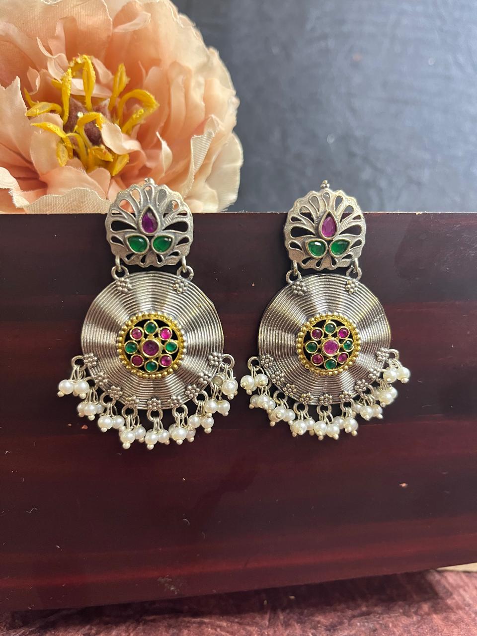 Dualtone stone studded earrings