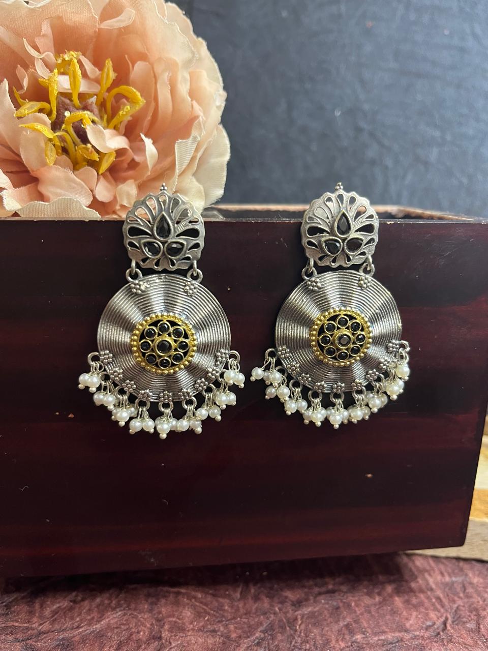Dual tone stone studded earrings