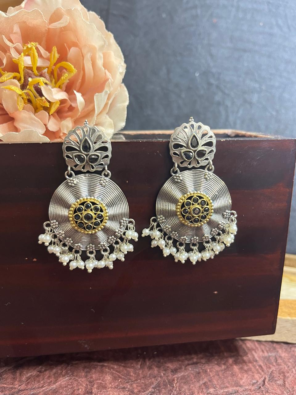 Dual tone stone studded earrings
