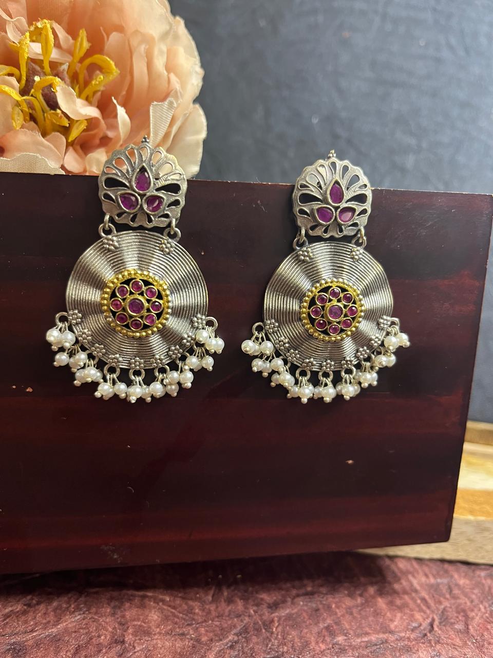 Dual tone stone studded earrings
