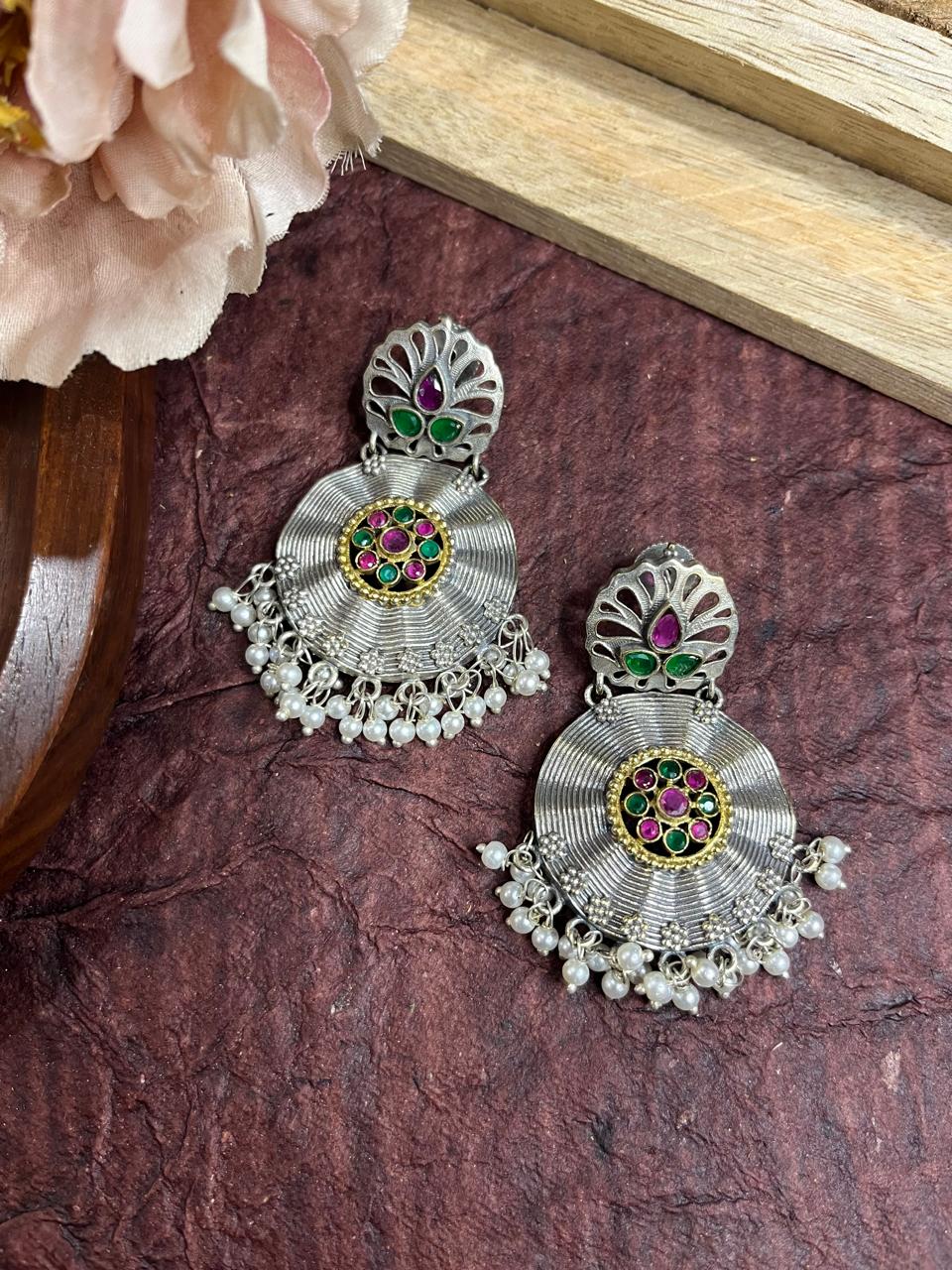 Dualtone stone studded earrings