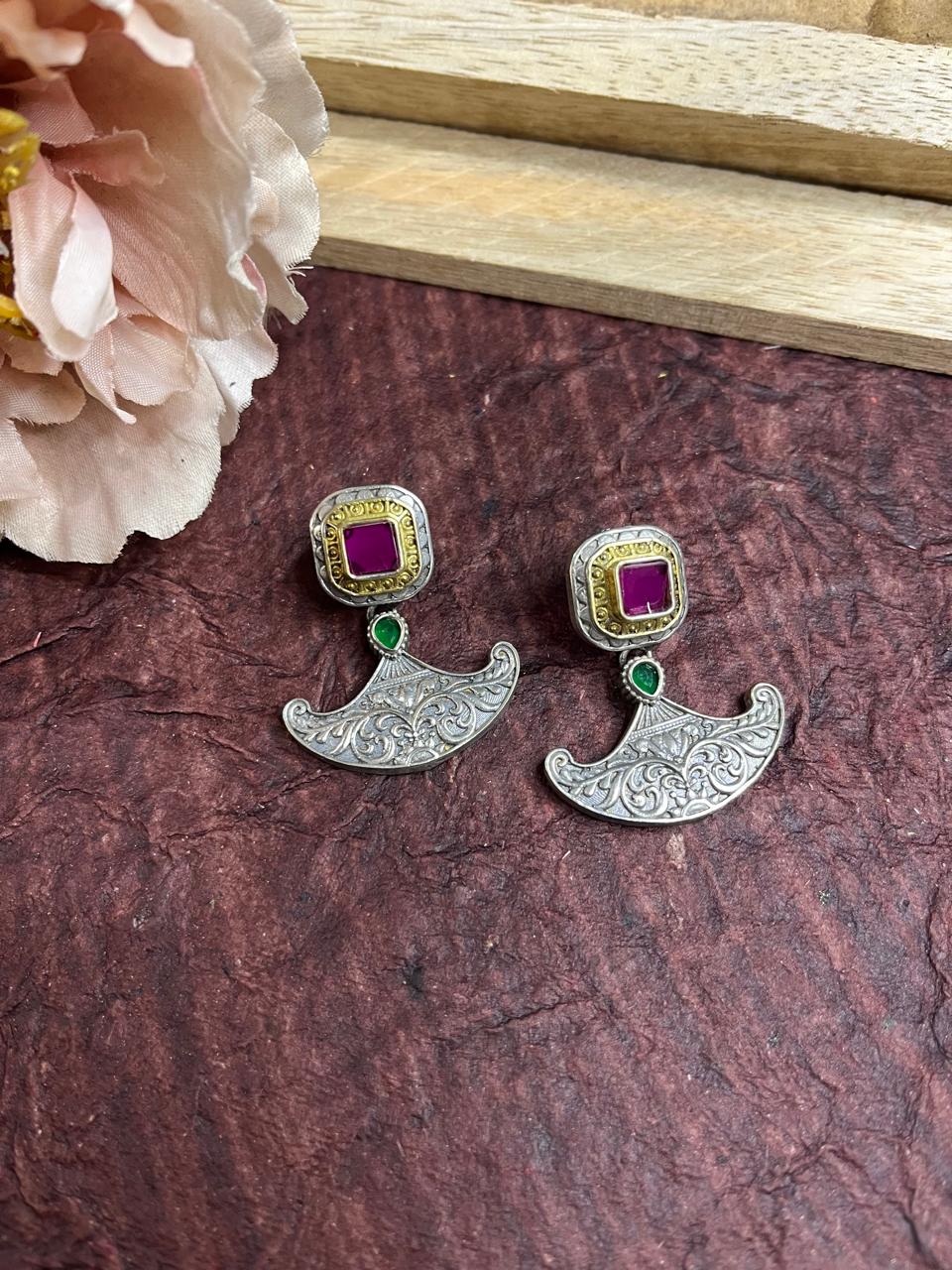 Dual tone stone studded tops earrings