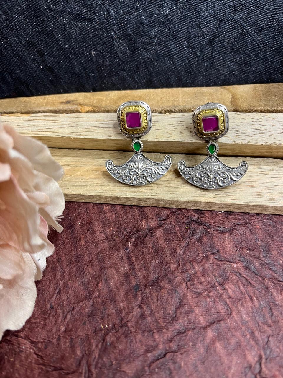 Dual tone stone studded tops earrings