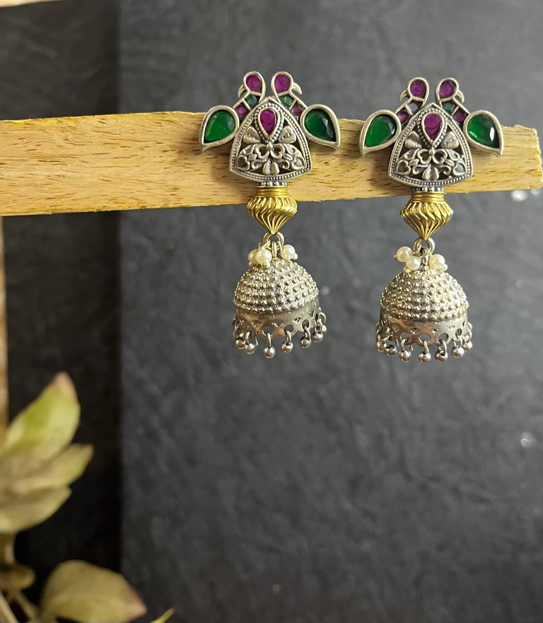 Dual tone jhumkha earrings