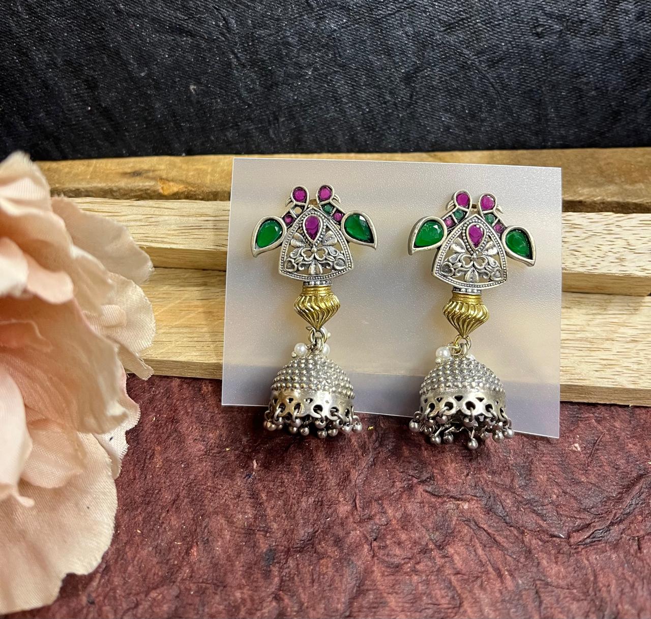 Dual tone jhumkha earrings