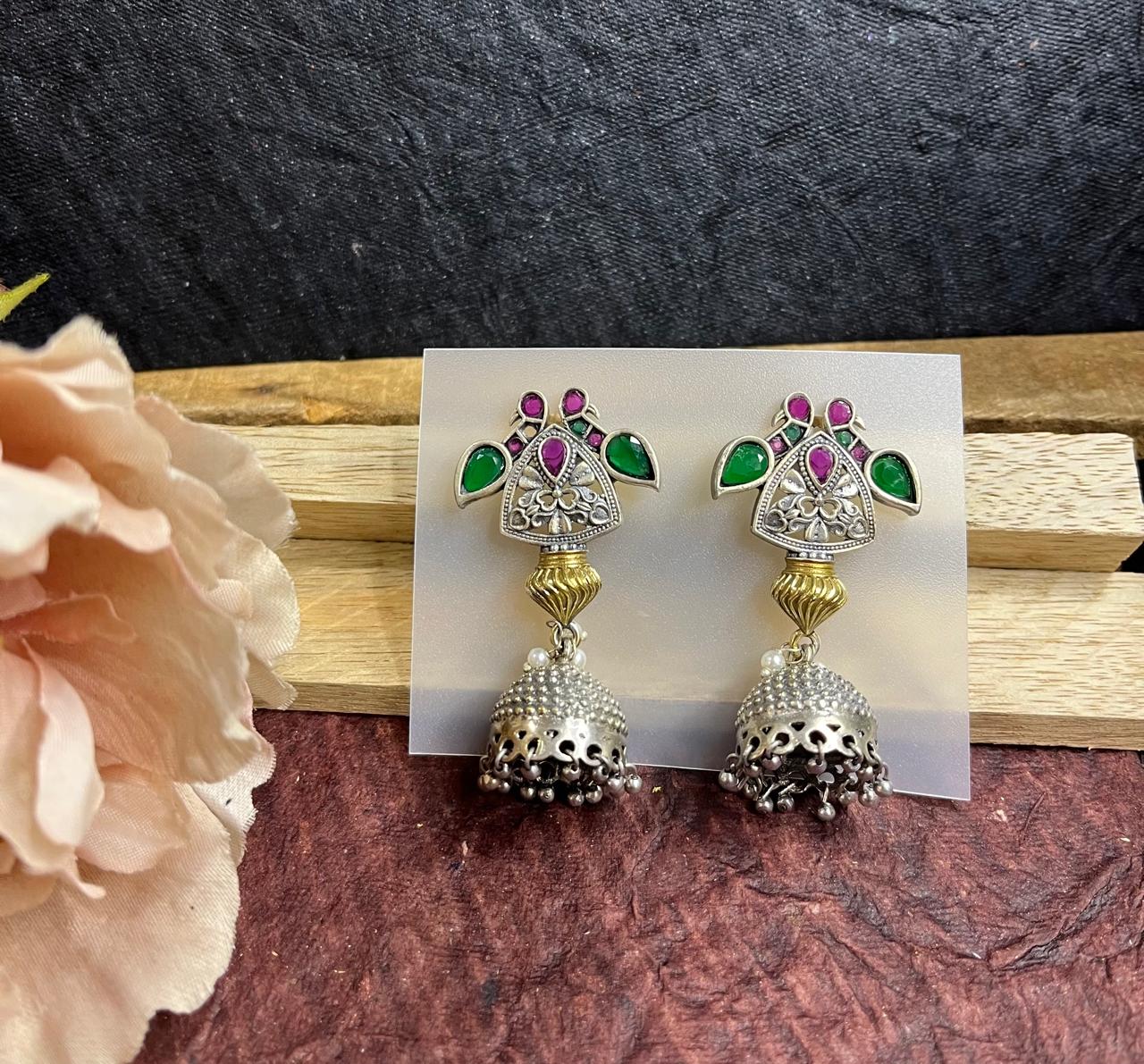 Dual tone jhumkha earrings