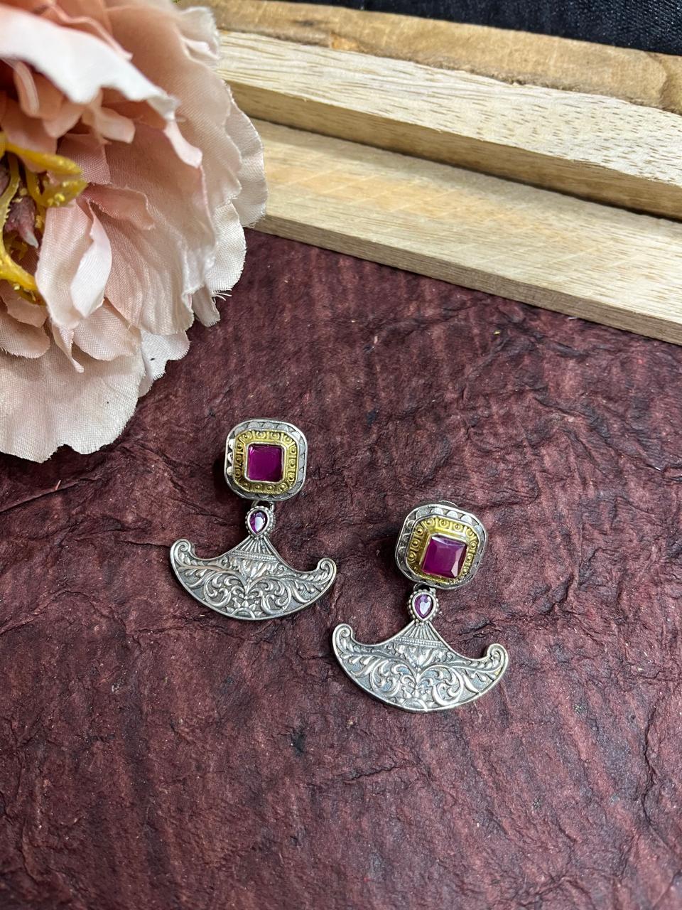 Dual tone stone studded tops earrings
