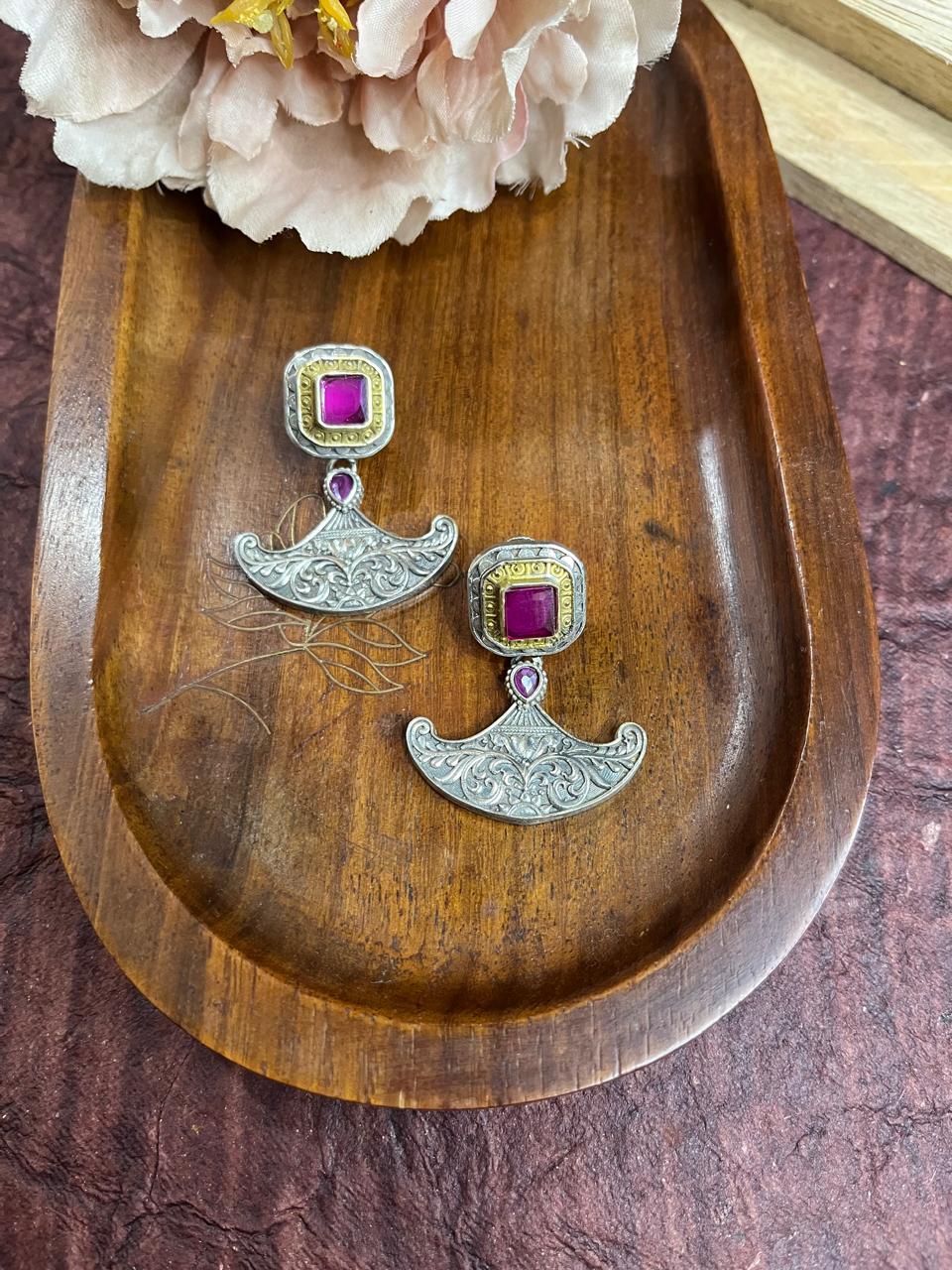 Dual tone stone studded tops earrings