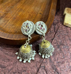 Dual tone jhumkhas with pearl carved line
