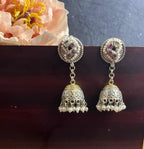 Dual tone jhumkhas with pearl carved line