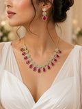 Luxury Gold Finish Ruby AD Diamond Necklace Set with Matching Earrings