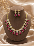 Luxury Gold Finish Ruby AD Diamond Necklace Set with Matching Earrings