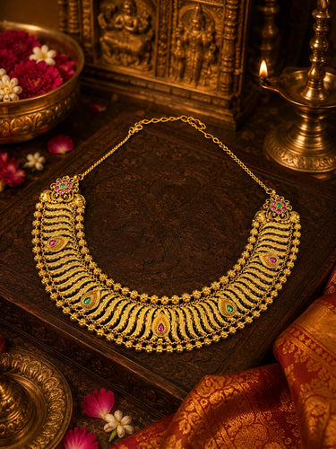Antique Gold Plated Temple Choker Necklace Set for Women