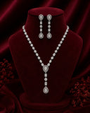 Silver Finish American Diamond Drop Necklace Set for Women