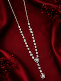 Silver Finish American Diamond Drop Necklace Set for Women