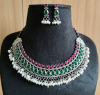 Silver replica stone studded choker set