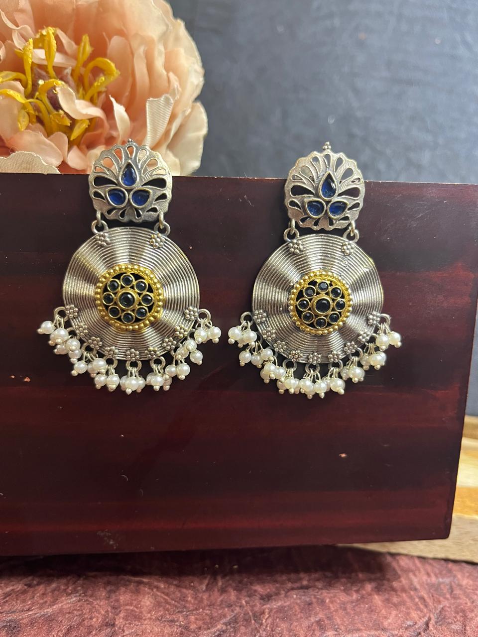 Dual tone stone studded earrings