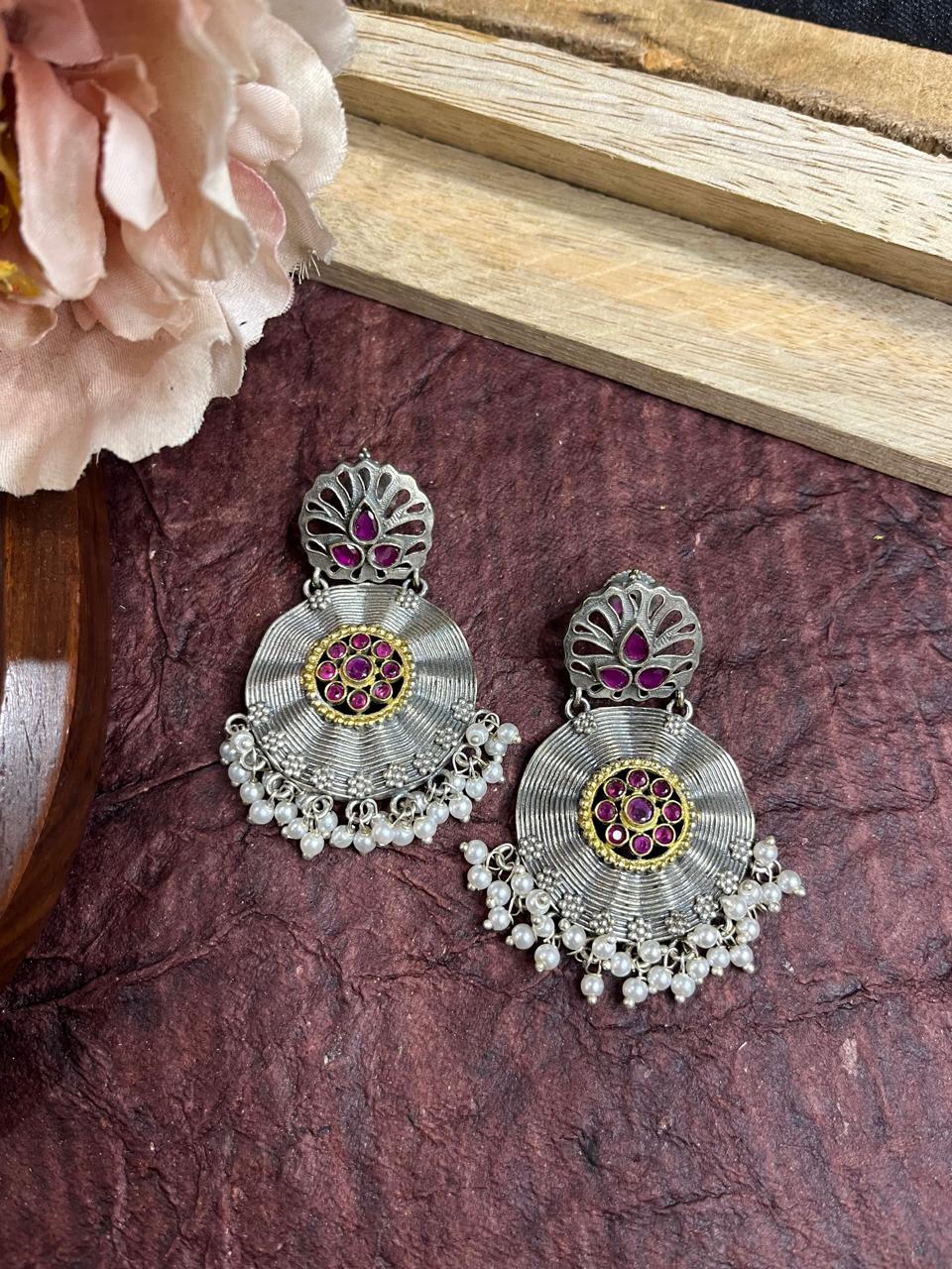 Dual tone stone studded earrings