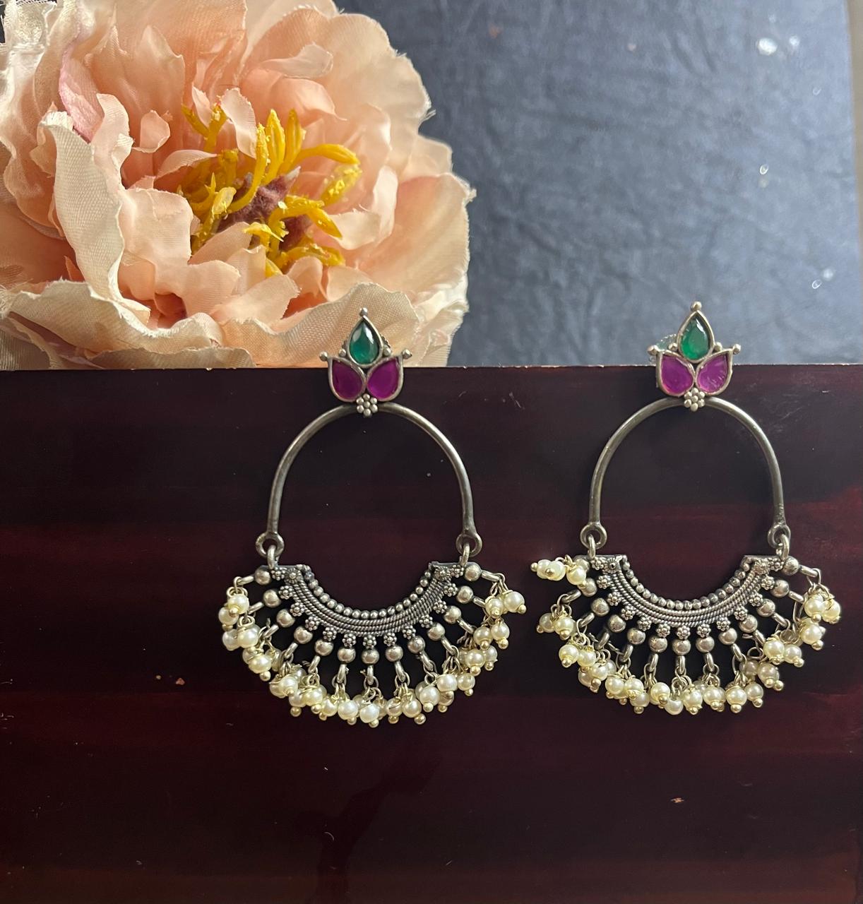 Stone studded long earrings