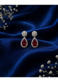 Silver Finish Ruby American Diamond Necklace Set for Women